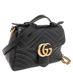 مملوكة مسبقًا حقيبة غوتشي يد علوية ميني مارمونت جي جي جلد مبطن أسود