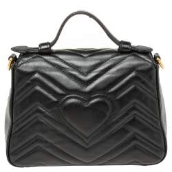 مملوكة مسبقًا حقيبة غوتشي يد علوية ميني مارمونت جي جي جلد مبطن أسود