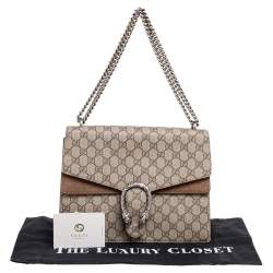 مملوكة مسبقًا Gucci Beige GG Coated Canvas and Suede Medium Dionysus Shoulder Bag
