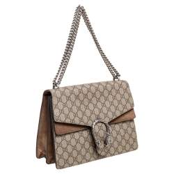 مملوكة مسبقًا Gucci Beige GG Coated Canvas and Suede Medium Dionysus Shoulder Bag