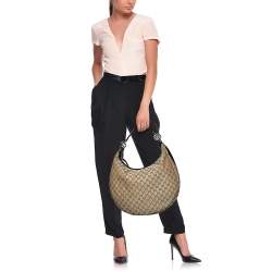 مملوكة مسبقًا حقيبة هوبو غوتشي جي جي توينز جلد و كانفاس جي جي بيج/بني كبيرة