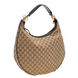 مملوكة مسبقًا حقيبة هوبو غوتشي جي جي توينز جلد و كانفاس جي جي بيج/بني كبيرة