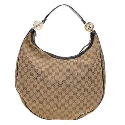 مملوكة مسبقًا حقيبة هوبو غوتشي جي جي توينز جلد و كانفاس جي جي بيج/بني كبيرة