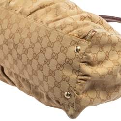 Pre Owned Gucci Gold/Beige GG Canvas And Leather Abbey D-Ring Shoulder Bag