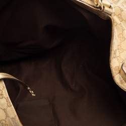 Pre Owned Gucci Gold/Beige GG Canvas And Leather Abbey D-Ring Shoulder Bag