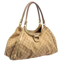 Pre Owned Gucci Gold/Beige GG Canvas And Leather Abbey D-Ring Shoulder Bag