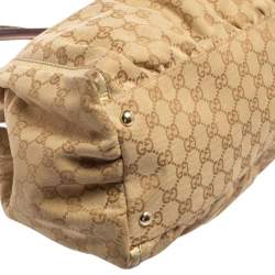Pre Owned Gucci Gold/Beige GG Canvas And Leather Abbey D-Ring Shoulder Bag
