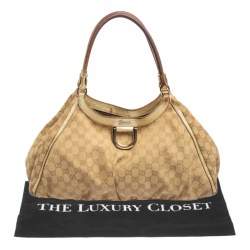 Pre Owned Gucci Gold/Beige GG Canvas And Leather Abbey D-Ring Shoulder Bag