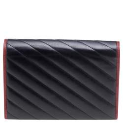 مملوكة مسبقًا Gucci Black/Red Leather GG Marmont Torchon Wallet On Chain