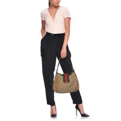 Pre Owned Gucci Beige GG Canvas New Ladies Web Hobo