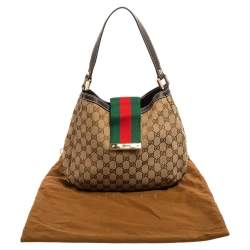 Pre Owned Gucci Beige GG Canvas New Ladies Web Hobo