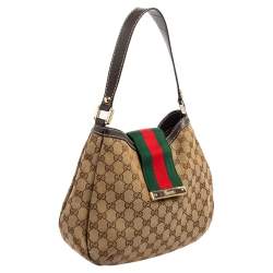 Pre Owned Gucci Beige GG Canvas New Ladies Web Hobo