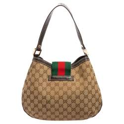 Pre Owned Gucci Beige GG Canvas New Ladies Web Hobo