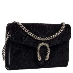Pre Owned Gucci Black GG Velvet Mini Dionysus Wallet On Chain 