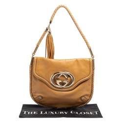 Pre Owned Gucci Beige Leather Medium Britt Tassel Hobo