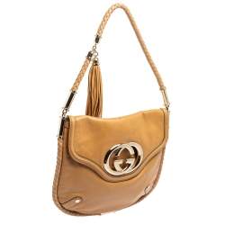 Pre Owned Gucci Beige Leather Medium Britt Tassel Hobo