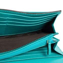 Pre Owned Gucci Turquoise Leather Horsebit Continental Wallet