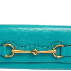 Pre Owned Gucci Turquoise Leather Horsebit Continental Wallet