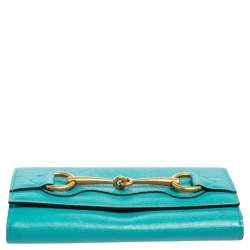 Pre Owned Gucci Turquoise Leather Horsebit Continental Wallet