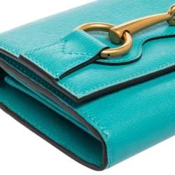 Pre Owned Gucci Turquoise Leather Horsebit Continental Wallet
