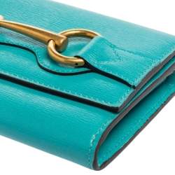Pre Owned Gucci Turquoise Leather Horsebit Continental Wallet