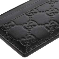Pre Owned Gucci Black Guccissima Leather Interlocking G Card Holder
