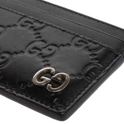 Pre Owned Gucci Black Guccissima Leather Interlocking G Card Holder