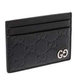 Pre Owned Gucci Black Guccissima Leather Interlocking G Card Holder