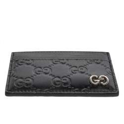 Pre Owned Gucci Black Guccissima Leather Interlocking G Card Holder