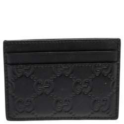 Pre Owned Gucci Black Guccissima Leather Interlocking G Card Holder