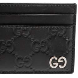 Pre Owned Gucci Black Guccissima Leather Interlocking G Card Holder