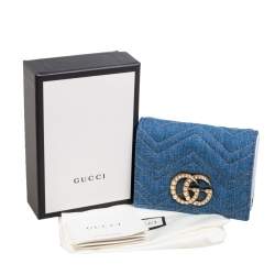 مملوكة مسبقًا Gucci Blue Matelassé Denim and Leather GG Pearl Marmont Compact Wallet