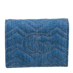 مملوكة مسبقًا Gucci Blue Matelassé Denim and Leather GG Pearl Marmont Compact Wallet