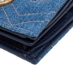 مملوكة مسبقًا Gucci Blue Matelassé Denim and Leather GG Pearl Marmont Compact Wallet