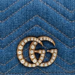 مملوكة مسبقًا Gucci Blue Matelassé Denim and Leather GG Pearl Marmont Compact Wallet