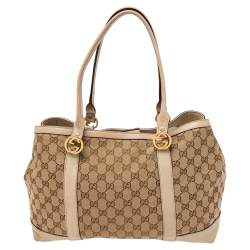 Pre Owned Gucci Beige GG Canvas and Leather Miss GG Tote