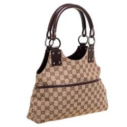 Pre Owned Gucci Beige/Brown GG Canvas and Leather Shoulder Bag