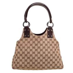 Pre Owned Gucci Beige/Brown GG Canvas and Leather Shoulder Bag
