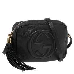 مملوكة مسبقًا حقيبة كتف غوتشي سوهو ديسكو جلد أسود لامع صغيرة