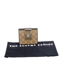 Gucci Beige/Pewter GG Canvas and Leather D Ring Compact Wallet