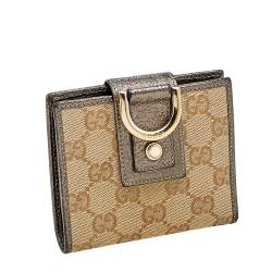 Gucci Beige/Pewter GG Canvas and Leather D Ring Compact Wallet