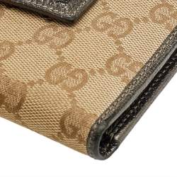 Gucci Beige/Pewter GG Canvas and Leather D Ring Compact Wallet