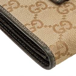 Gucci Beige/Pewter GG Canvas and Leather D Ring Compact Wallet