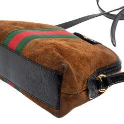 Pre Owned Gucci Brown/Black Suede and Patent Leather Ophidia Crossbody Bag
