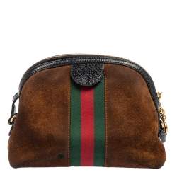 Pre Owned Gucci Brown/Black Suede and Patent Leather Ophidia Crossbody Bag