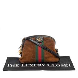 Pre Owned Gucci Brown/Black Suede and Patent Leather Ophidia Crossbody Bag