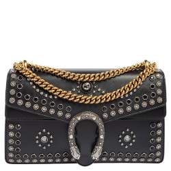 Pre Owned Gucci Black Leather Dionysus Studded Shoulder Bag