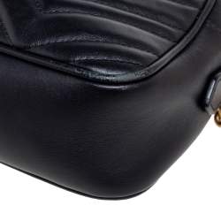 Pre Owned Gucci Black Leather Small GG Marmont Matelassé Shoulder Bag
