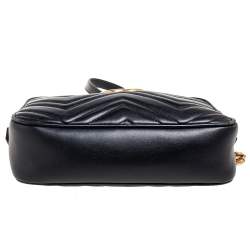 Pre Owned Gucci Black Leather Small GG Marmont Matelassé Shoulder Bag