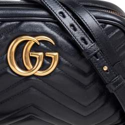 Pre Owned Gucci Black Leather Small GG Marmont Matelassé Shoulder Bag